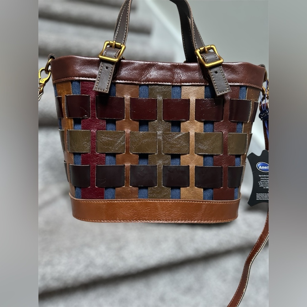 NEW Amerileather Dorgon Leather Rainbow Bucket/Basket Handbag (#1280-9) - Picture 3 of 9